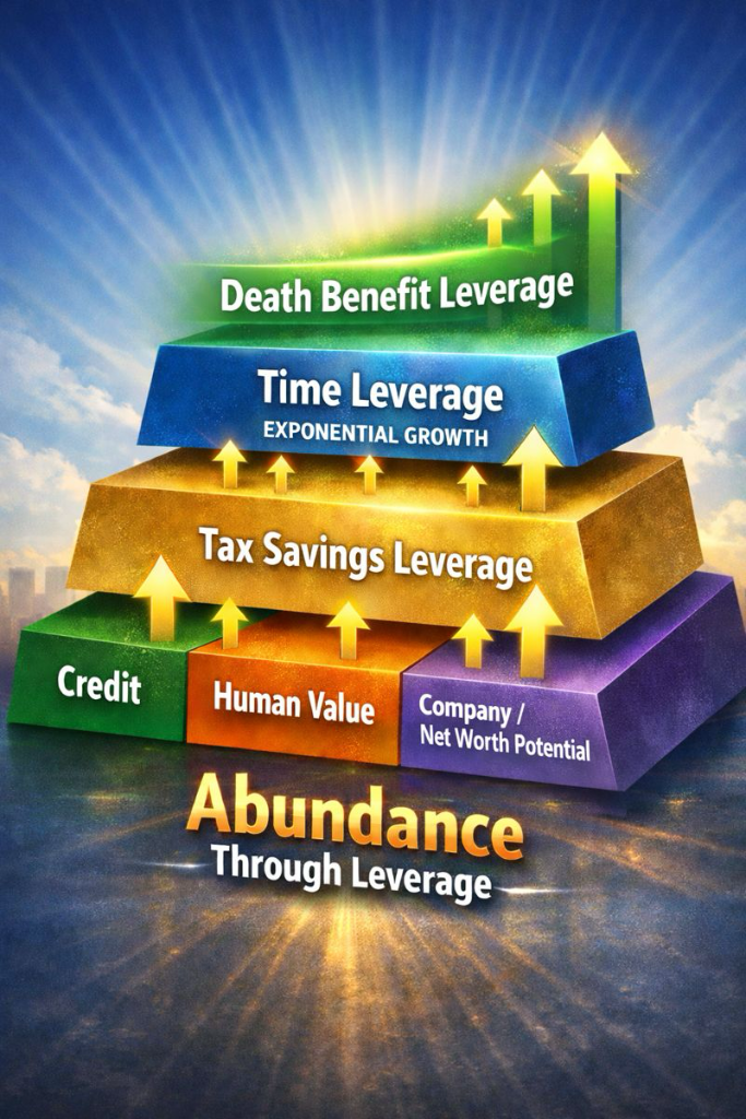 Layered pyramid showing leverage building toward abundance